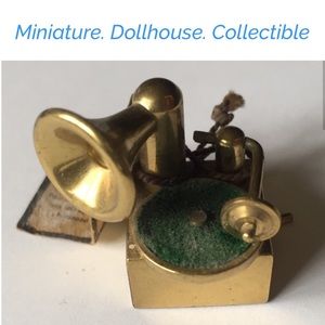 Vintage miniature gramophone Brass collectible.